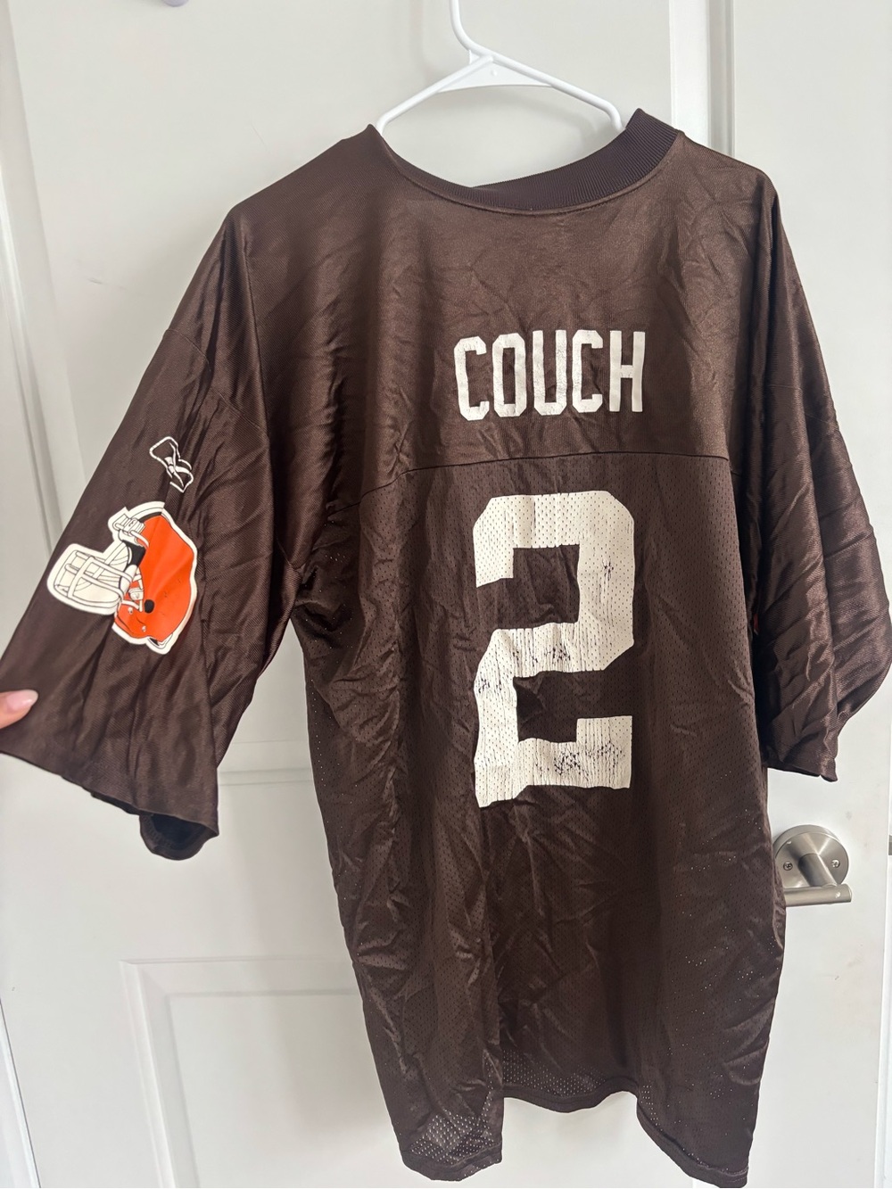 NFL Brown 'Couch' #2 Football Jersey with Orange Helmet Sleeve Patch